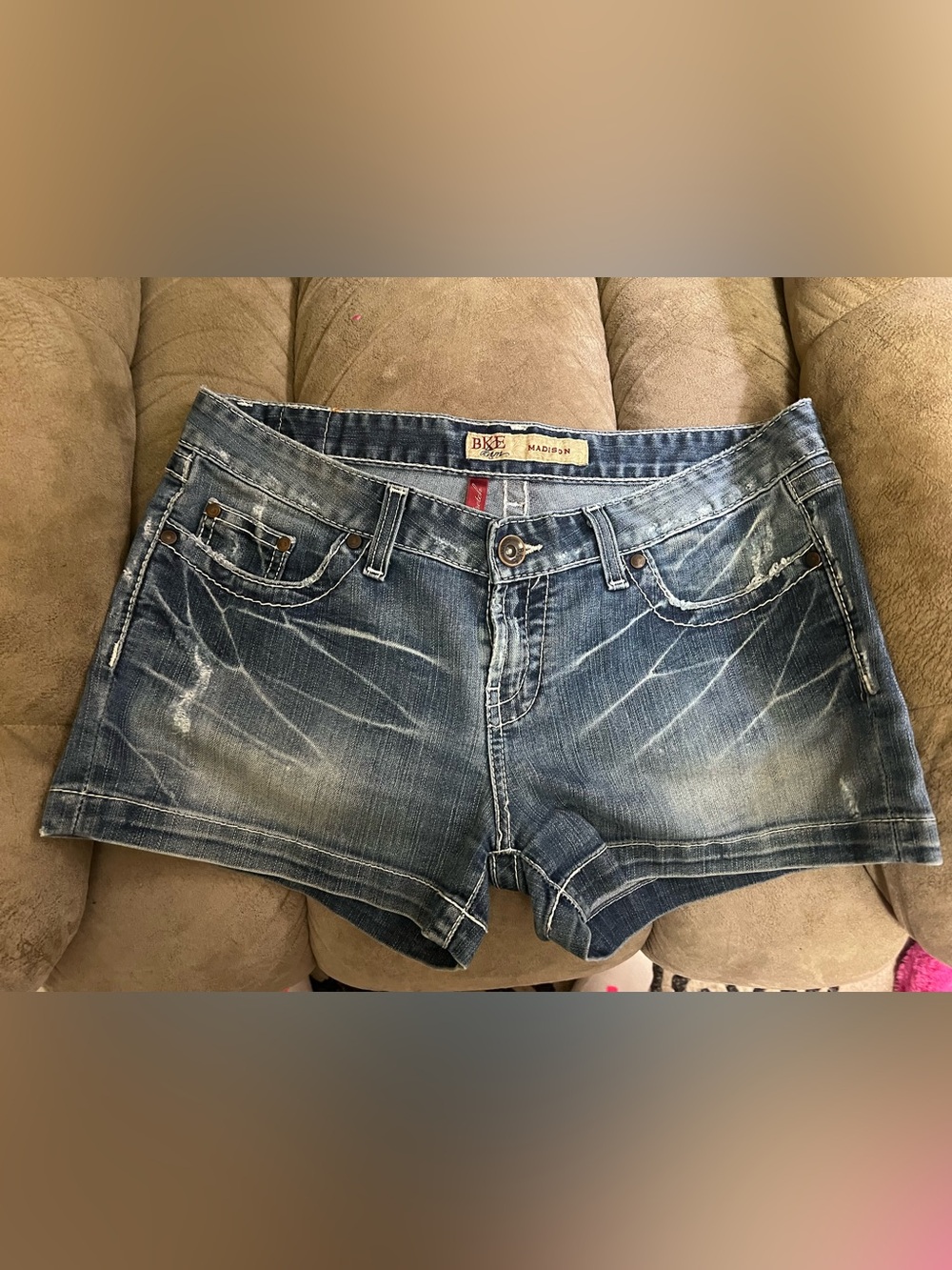 BKE Women's Embroidered Distressed Denim Shorts - Blue - Picture 2 of 3